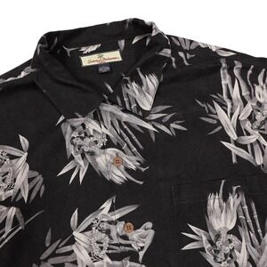 TOMMY BAHAMA Men's L‎ Silk Hula Dancer Bamboo Print Short Sleeve Button Up Shirt